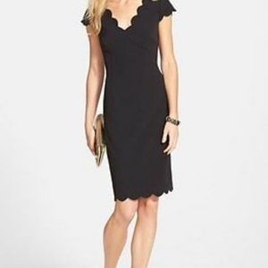 Adrianna Papell Black Scalloped Midi Dress